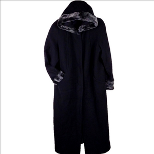 Alorna Black Wool Faux Fur Detail Hooded Long Sleeve Button Front Dress Overcoat